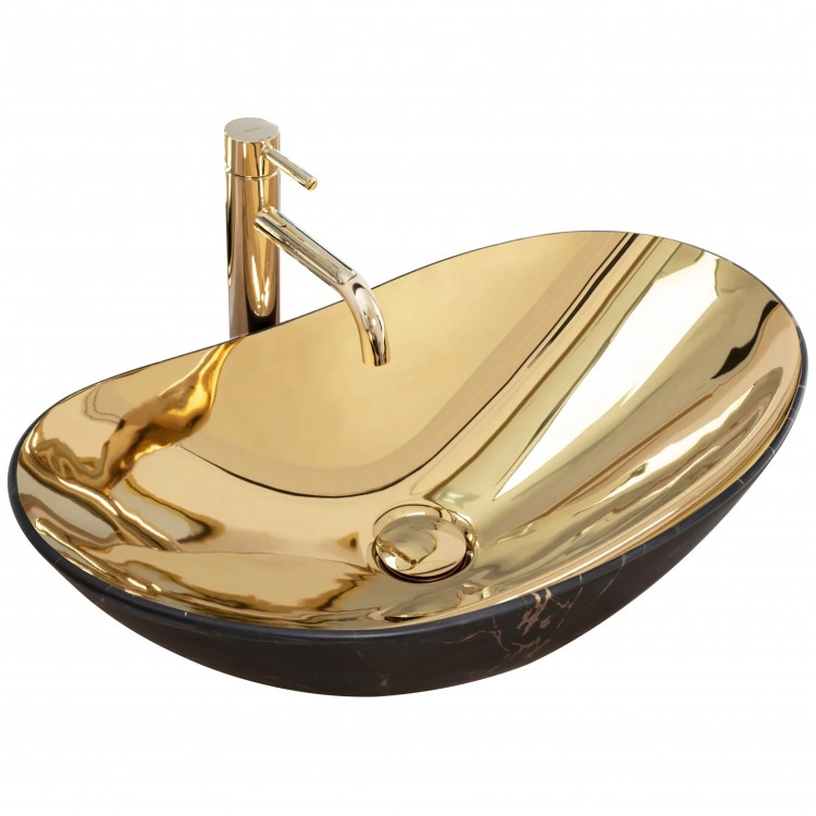 Накладной умывальник Rea Royal In Gold/Black Marble